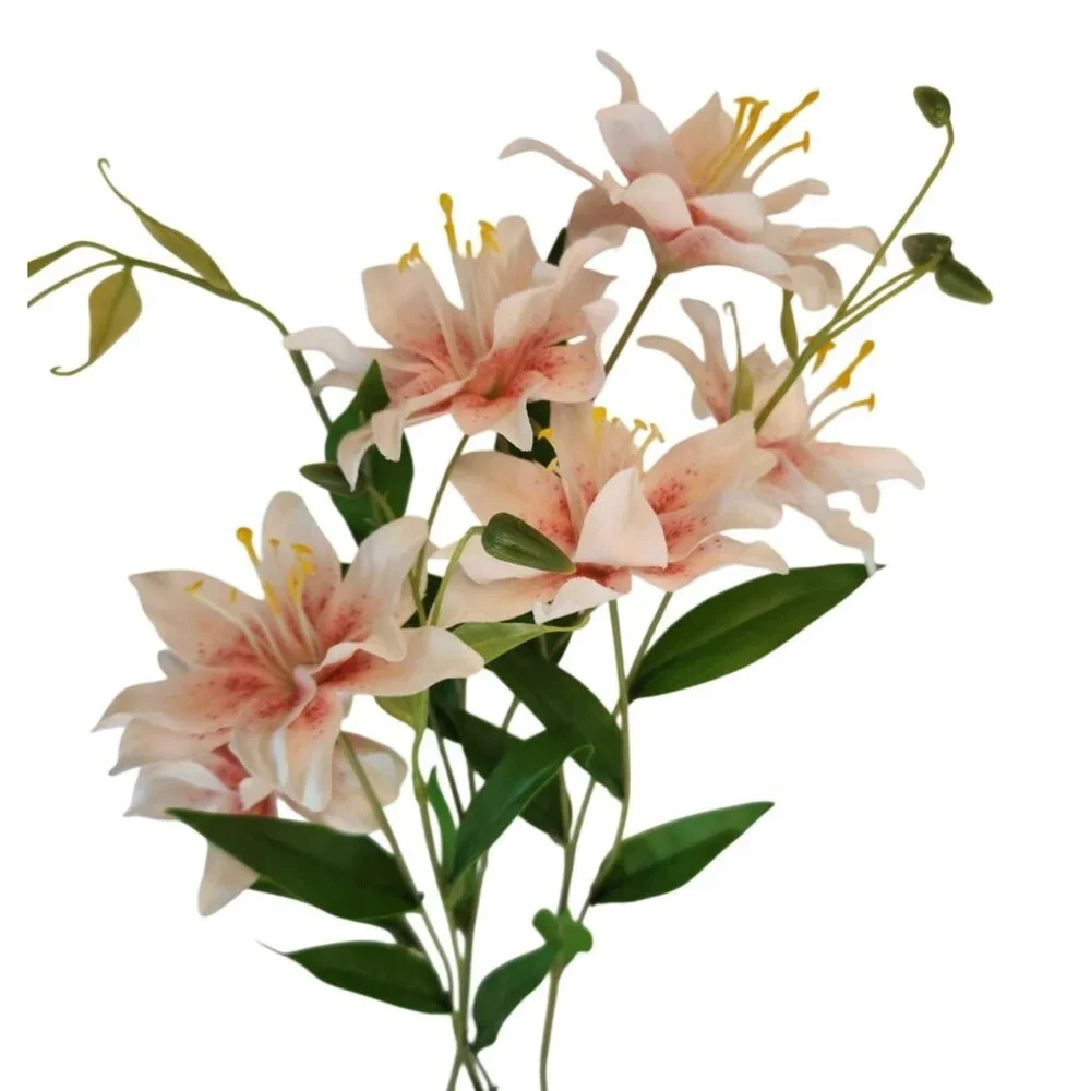 Luxury Artificial Asiatic Lily Stem 27 Inch | Blush Pink and White Faux Lily | D